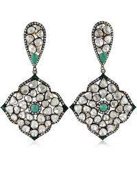 Artisan - Natural Rose Cut Polki Diamond & Emerald In 18k Gold With Sterling Silver Victorian Earrings - Lyst