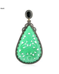 Artisan - Carved Onyx & Pave Diamond Drop Shape Pendant In 18k Solid Gold With Silver - Lyst