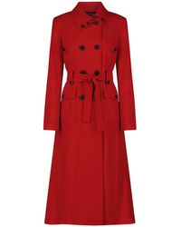 Elizabeth Diamant - Wool, Double Breasted, Belted Trench Coat With Asymmetrical Collar - Lyst