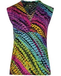 Conquista - Print Lilac V Neck Jersey Top - Lyst