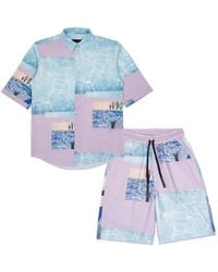 mysimplicated - Short Sleeve Shirt And Bermuda Set With Water Design - Lyst