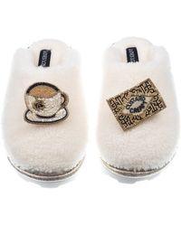Laines London - Teddy Closed Toe Slippers With Tea & Biscuit Brooches - Lyst