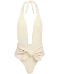 Montce - Cream Rib Tropez Tie-Up One-Piece - Lyst