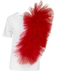 LIA ARAM - Regular Tee With Asymmetric Tulle Panel - Lyst