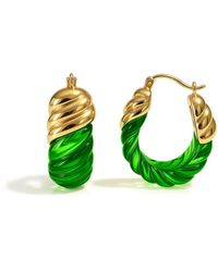 Gold & Honey - Emerald Rope Shrimp Lucite Birthstone Hoop Earrings - Lyst