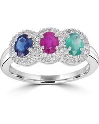 Artisan - Three-Stone Sapphire, Ruby & Emerald Halo Ring - Lyst