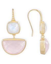Azuni London - Charis Halfmoon Double Gemstone Earrings Moonstone & Rose Quartz - Lyst