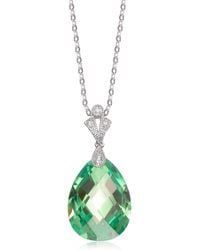 Genevive Jewelry - Sterling Lime Cubic Zirconia Teardrop Pendant - Lyst