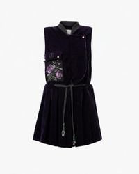 Rondooz - Hand Painted Velvet Mini Dress With Hand Applied Embellishment - Lyst