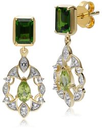 Gemondo - Ecfew Gold Plated Sterling Silver Chrome Diopside & Peridot Floral Drop Earrings - Lyst