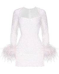 Moda Glam - Jade Long Sleeved Sequin Mini Dress W/ Feather Trim - Lyst