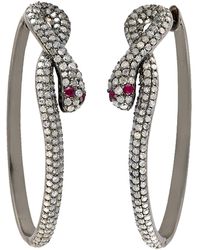 Artisan - Natural Pave Diamond With Ruby In 18k White Gold & Sterling Silver Snake Hoop Earrings - Lyst