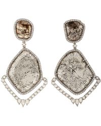 Artisan - Natural Unshaped Slice Diamond In 18k White Gold Designer Dangle Earrings - Lyst