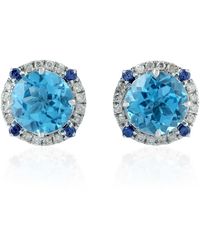 Artisan - 18k White Gold In Blue Topaz & Blue Sapphire Pave Diamond Antique Stud Earrings - Lyst