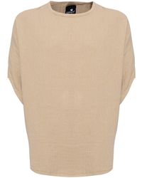 Monique Store - Bohemian Round Neck Bell Sleeve Linen Shirt Camel - Lyst
