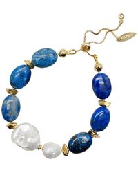 Farra - Agate With Baroque Freshwater Pearl Adjustable Bracelet - Lyst