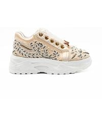 Rettrose - Neutrals Iska Luxury Buttermilk Satin Handmade Embellished Trainer - Lyst