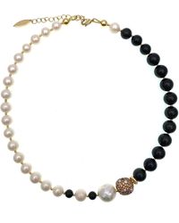Farra - Classic Style Black Obsidian With Freshwater Pearls Necklace - Lyst