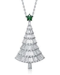 Genevive Jewelry - Christmas Tree Cubic Zirconia White & Emerald Green Pendant Brooch - Lyst