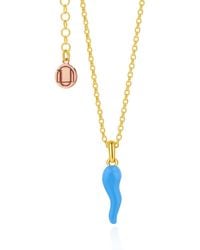 Unaloe - Plated And Sky Enamel Cornicello Necklace – Italian Handmade Good Luck Charm - Lyst