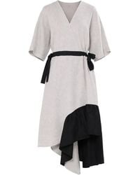 Metamorph - Neutrals V-Neck Linen Midi Dress - Lyst