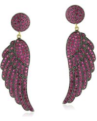 Artisan - Solid 14k Gold & Silver In Pave Ruby Gemstone Angel Wing Shape Dangle Earrings - Lyst