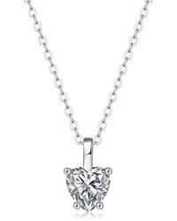 Genevive Jewelry - Stella Sterling Plated With Lab Created Moissanite Heart Solitaire Pendant Necklace - Lyst