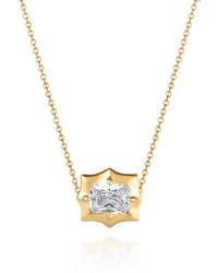 One and One Studio Emerald Cut Cz Floating Diamond Bezel Necklace On Chain - Metallic