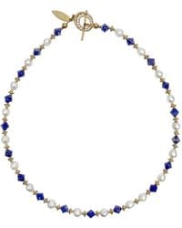 Farra - Lapis With Freshwater Pearls Double Layers Bracelet Choker Necklace - Lyst