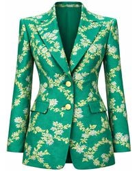 Richa Sharma - Luxury Handcrafted Emerald Silk Brocade Blazer With Floral Motifs - Lyst