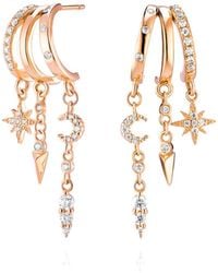Aaria London - Mini Nyx Stacked Star And Moon Triple Hoop Illusion Earrings - Lyst