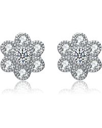 Genevive Jewelry - Cubic Zirconia Sterling Rhodium Plated Flower Shape Stud Style Earrings - Lyst