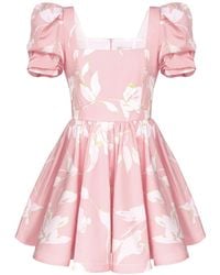 POST MERIDIEM - Square Neck Puff Sleeve Mini Dress - Lyst