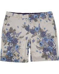 lords of harlech - Neutrals Clyde Clumped Floral Natural Flat Front Short - Lyst