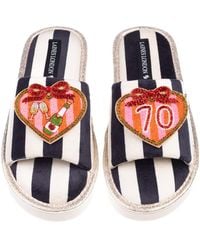 Laines London - Flatform Stripe Open Toe Slippers With Stripe Heart 70Th Birthday Brooches - Lyst