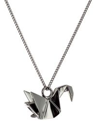 Origami Jewellery Mini Swan Necklace Gun Metal - Black