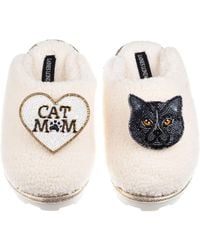 Laines London - Neutrals Teddy Closed Toe Slippers With Cat Mum/Mom & British Shorthair Brooches - Lyst