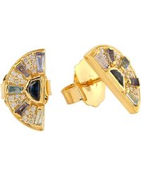 Artisan - Multi-Gemstone & Diamond Half Moon Stud Earrings - Lyst