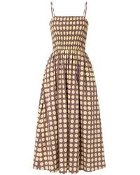Amy Lynn - Darcy & Aubergine Contrast Polka Dot Smocked Midi Dress - Lyst