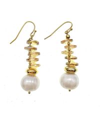 Farra - Yellow Crystals With Freshwater Pearl Hook Earrings - Lyst