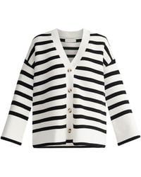 Paisie - Striped Ribbed Cardigan In White & Black - Lyst