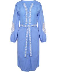 LAtelier London - Embroidered Midi Shirt Dress - Lyst