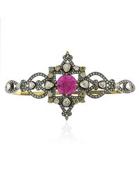 Artisan - 18k Gold & 925 Silver With Carved Ruby And Uncut Diamond Classic Palm Bracelet - Lyst