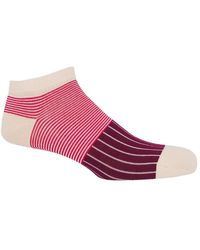 Peper Harow - Made in England - Oxford Stripe Trainer Socks – Burgundy - Lyst