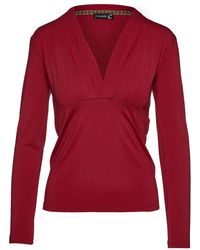 Conquista - Long Sleeve Wine Faux Wrap Top In Stretch Jersey Sustainable Fabric - Lyst