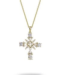 Ebru Jewelry - Divine Pearl & Diamond Cross Chain Necklace - Lyst