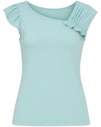 Conquista - Asymmetric Ruffle Sleeve Jersey Top – Aqua - Lyst