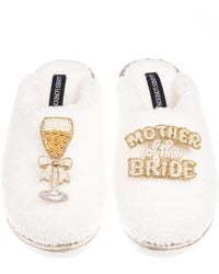 Laines London - Neutrals Teddy Closed Toe Slippers With Mother Of The Bride Brooches - Lyst