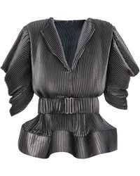 Silvia Serban - V-Neck Pleated Voile Blouse - Lyst