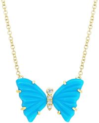 KAMARIA - Turquoise Butterfly Necklace With Diamonds And Prongs - Lyst